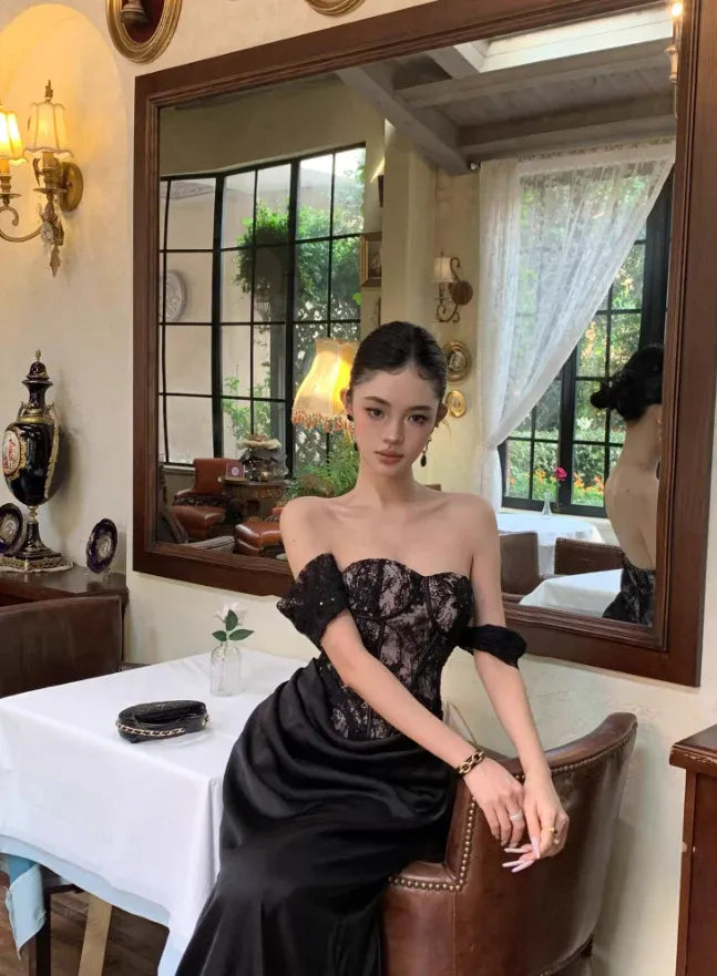 Lace Corset Off-the-Shoulder Satin Mermaid Gown – Evening Prom Wedding Dress