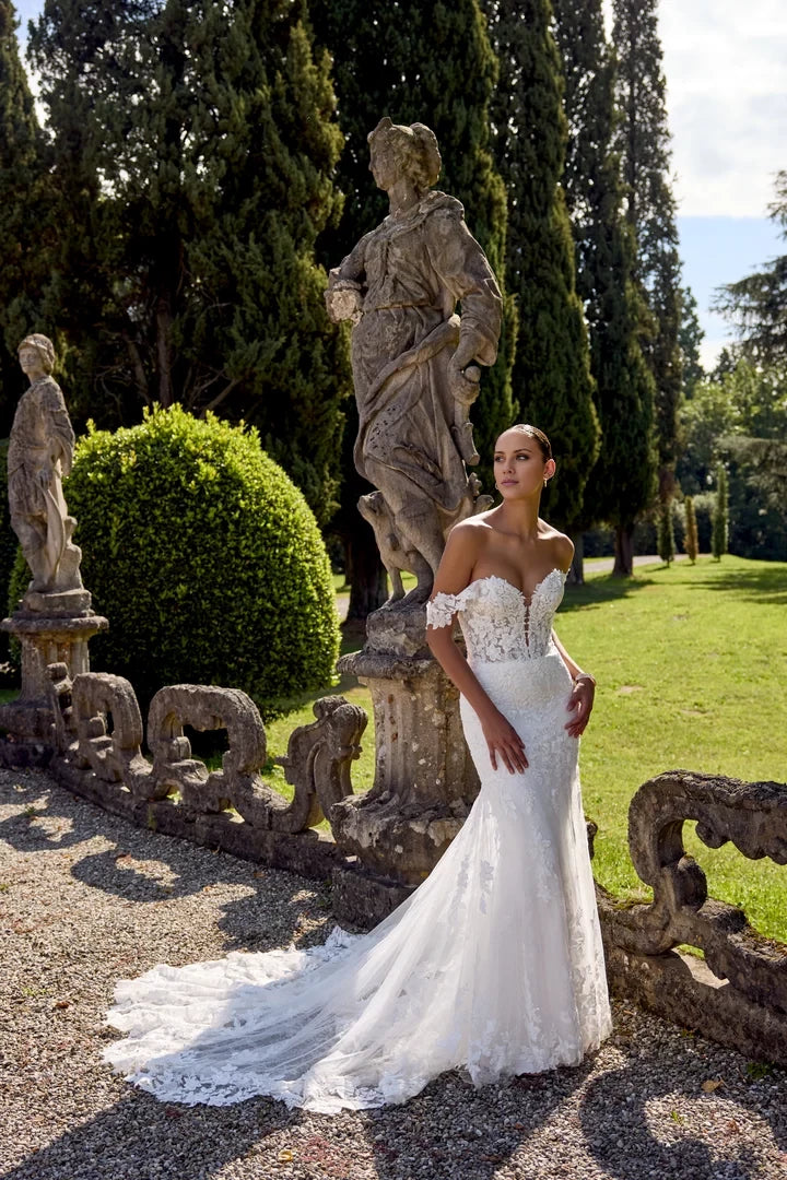 Lace Fit and Flare Gown with Detachable Off the Shoulder Straps Wedding Dresses