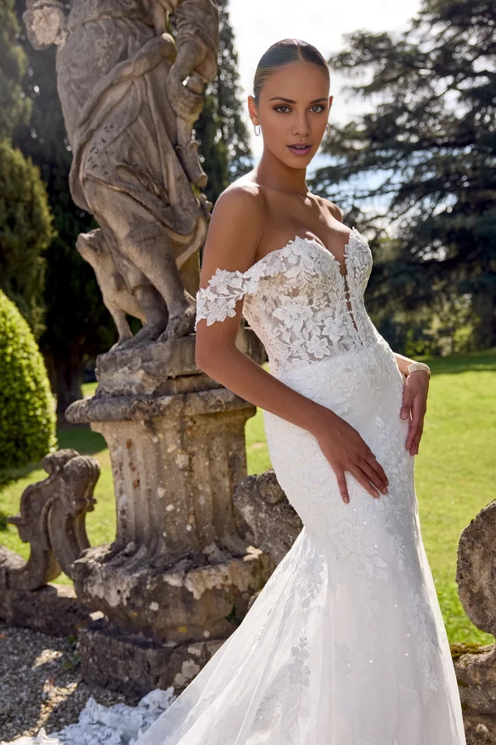 Lace Fit and Flare Gown with Detachable Off the Shoulder Straps Wedding Dresses
