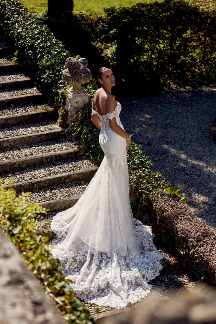 Lace Fit and Flare Gown with Detachable Off the Shoulder Straps Wedding Dresses