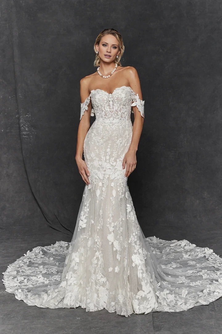 Lace Fit and Flare Wedding Gown with Detachable Straps Wedding Dresses