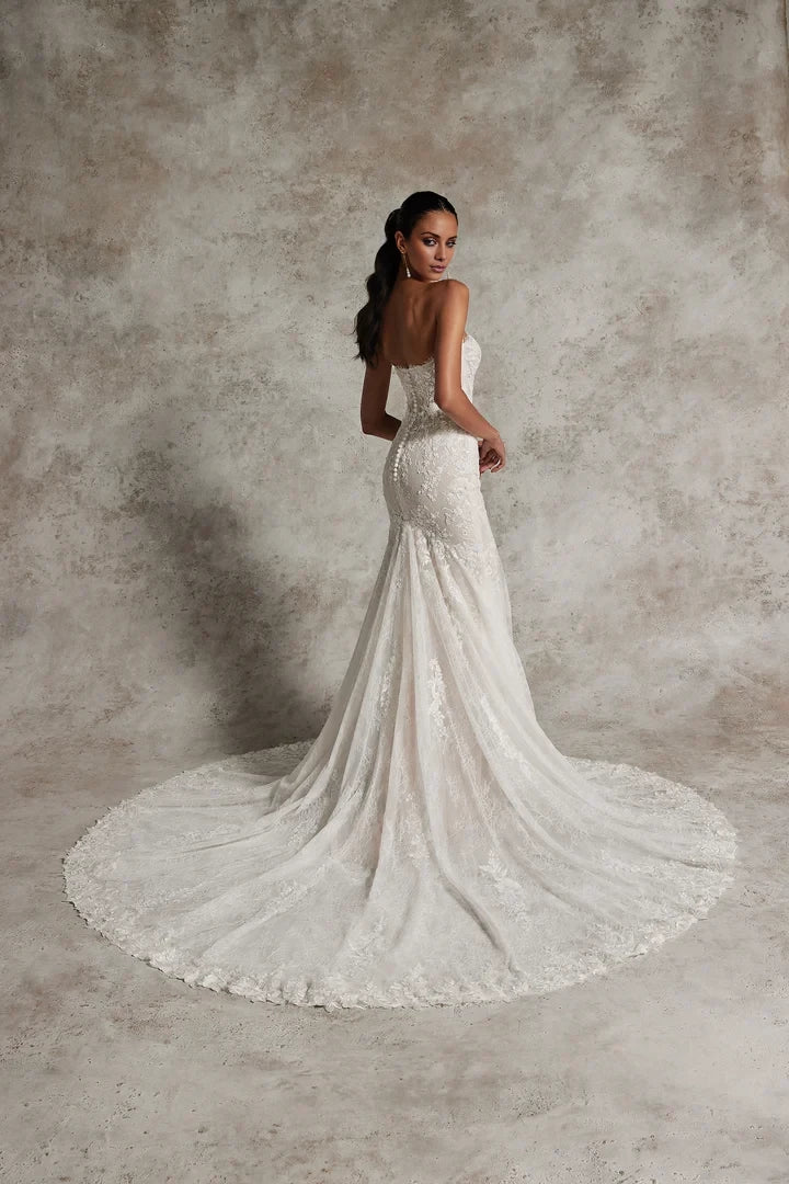 Lace Fit and Flare Wedding Gown with Sheer Bodice Wedding Dresses