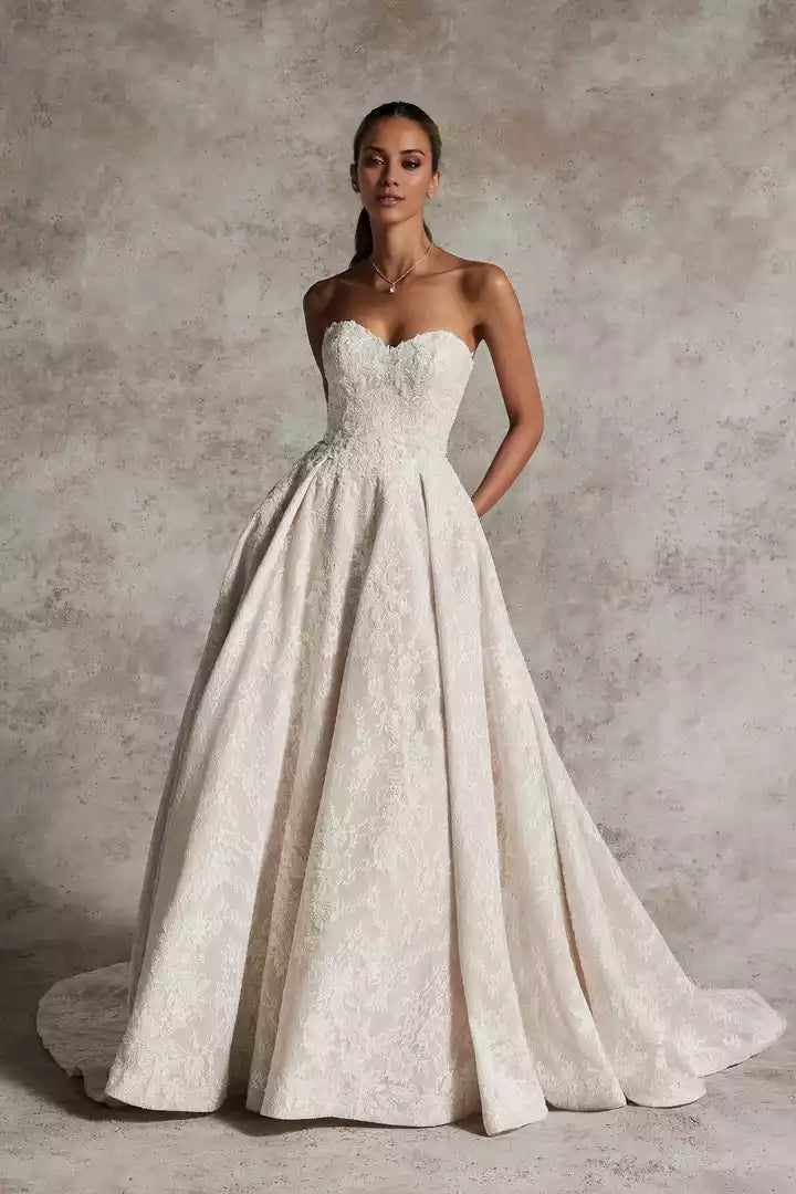 Lace Strapless Gown with Tonal Beading  Wedding Dress