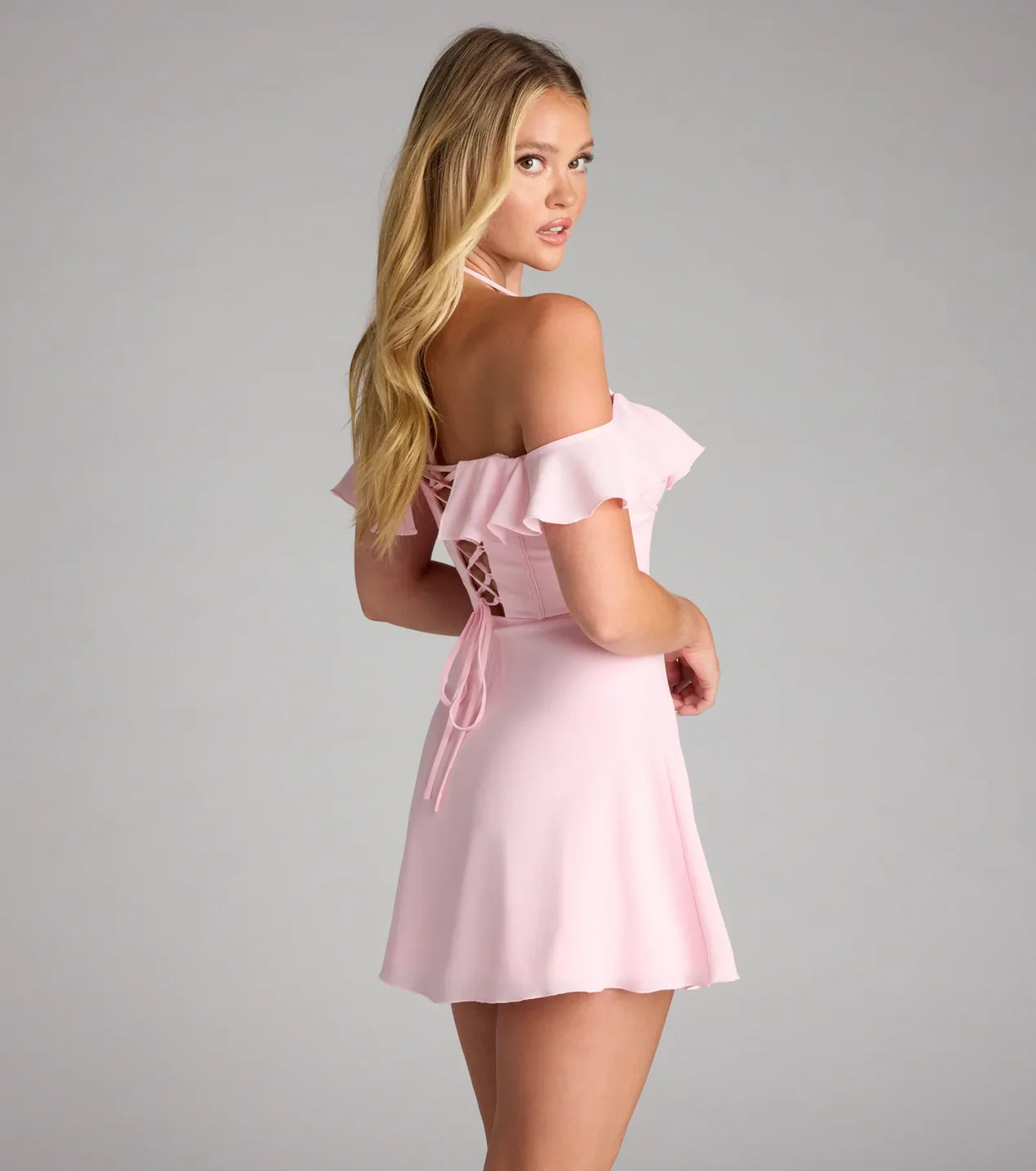Laced With Charm Corset Lace-Up Mini Dress Homecoming Dresses