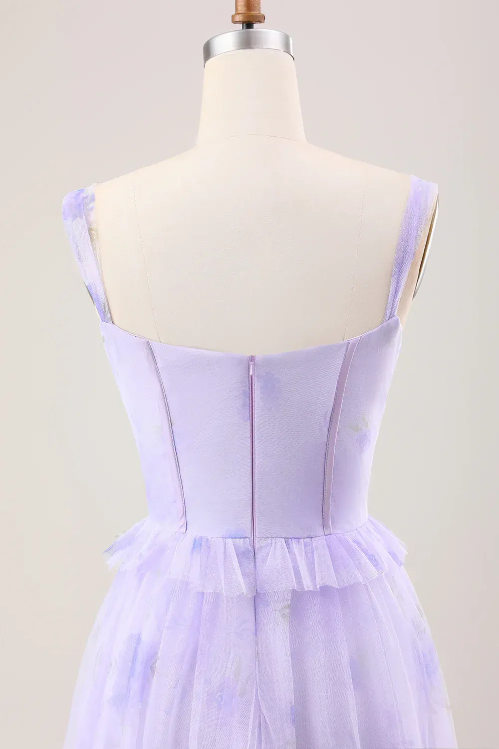 Lavender Floral Tiered Tulle Maxi Dress – Sweetheart Corset Formal Prom Gown