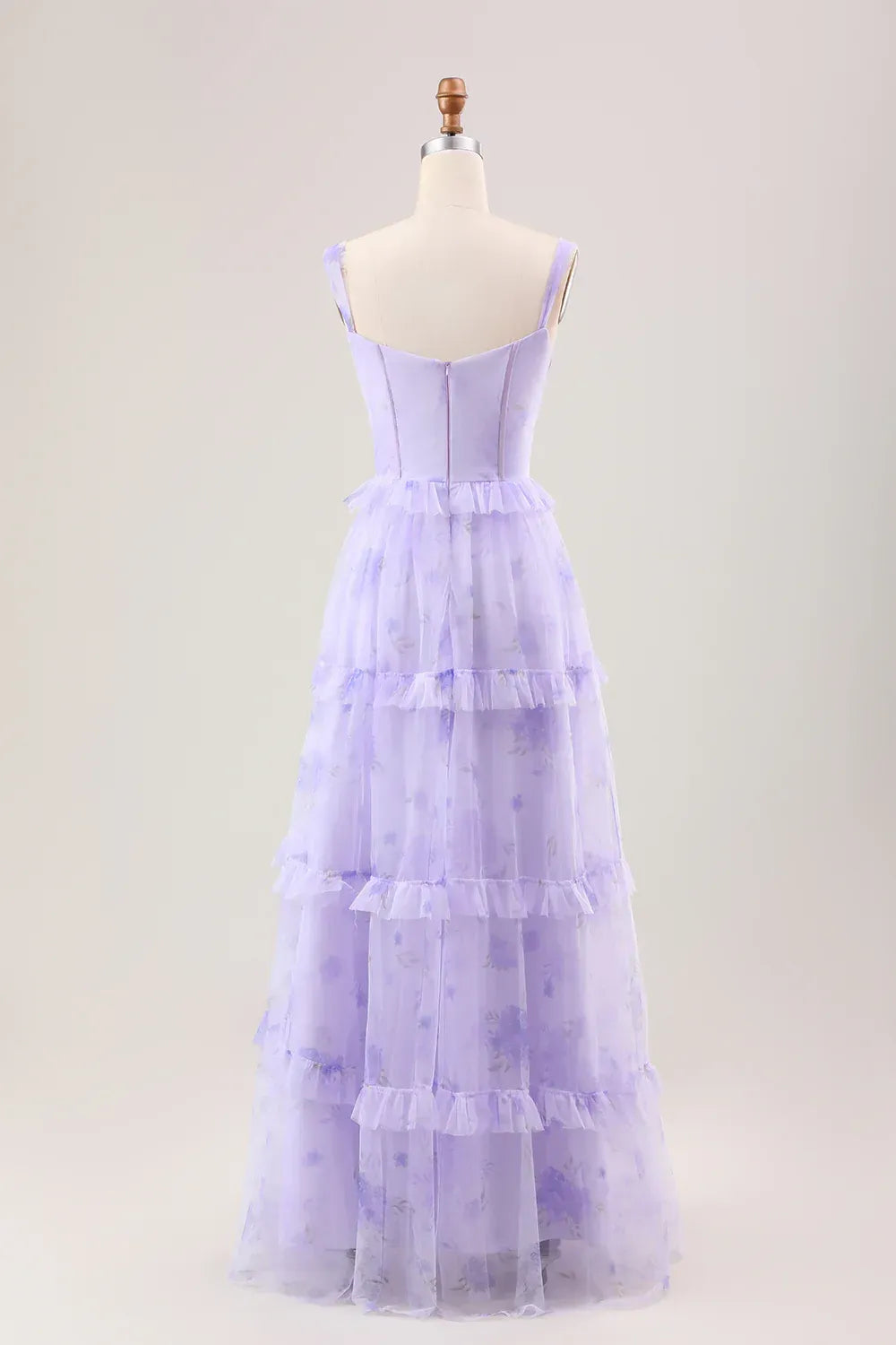 Lavender Floral Tiered Tulle Maxi Dress – Sweetheart Corset Formal Prom Gown
