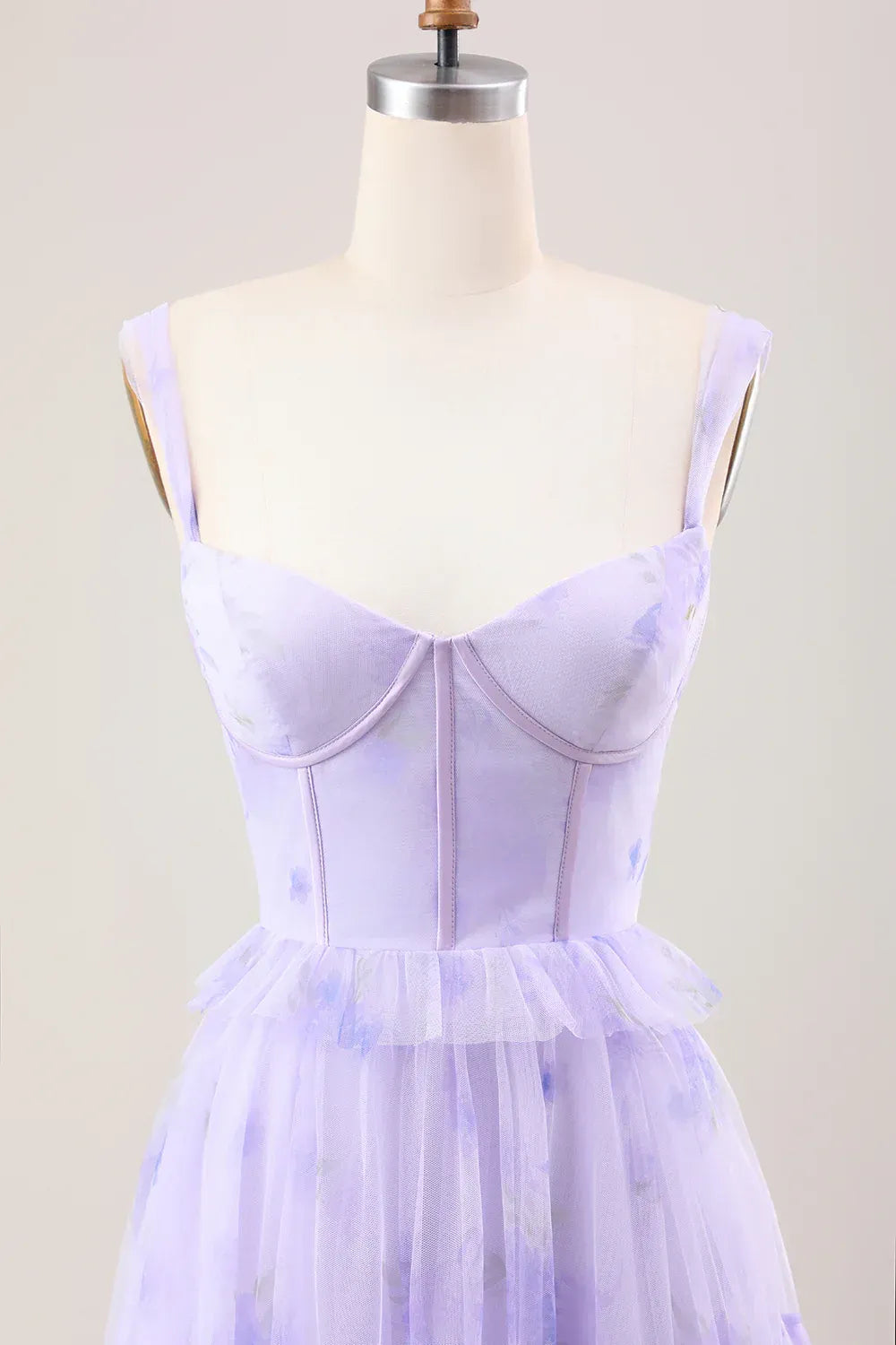 Lavender Floral Tiered Tulle Maxi Dress – Sweetheart Corset Formal Prom Gown