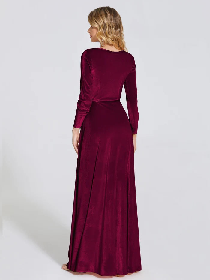 Leila V Neck Long Sleeves Velvet Mother of the Bride Dresses