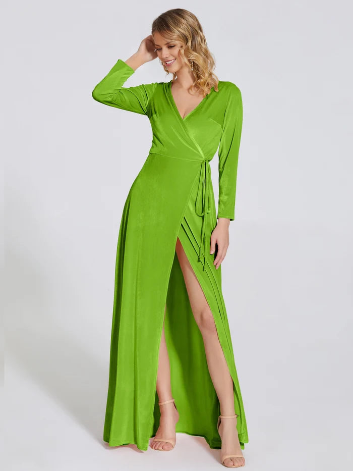 Leila V Neck Long Sleeves Velvet Mother of the Bride Dresses