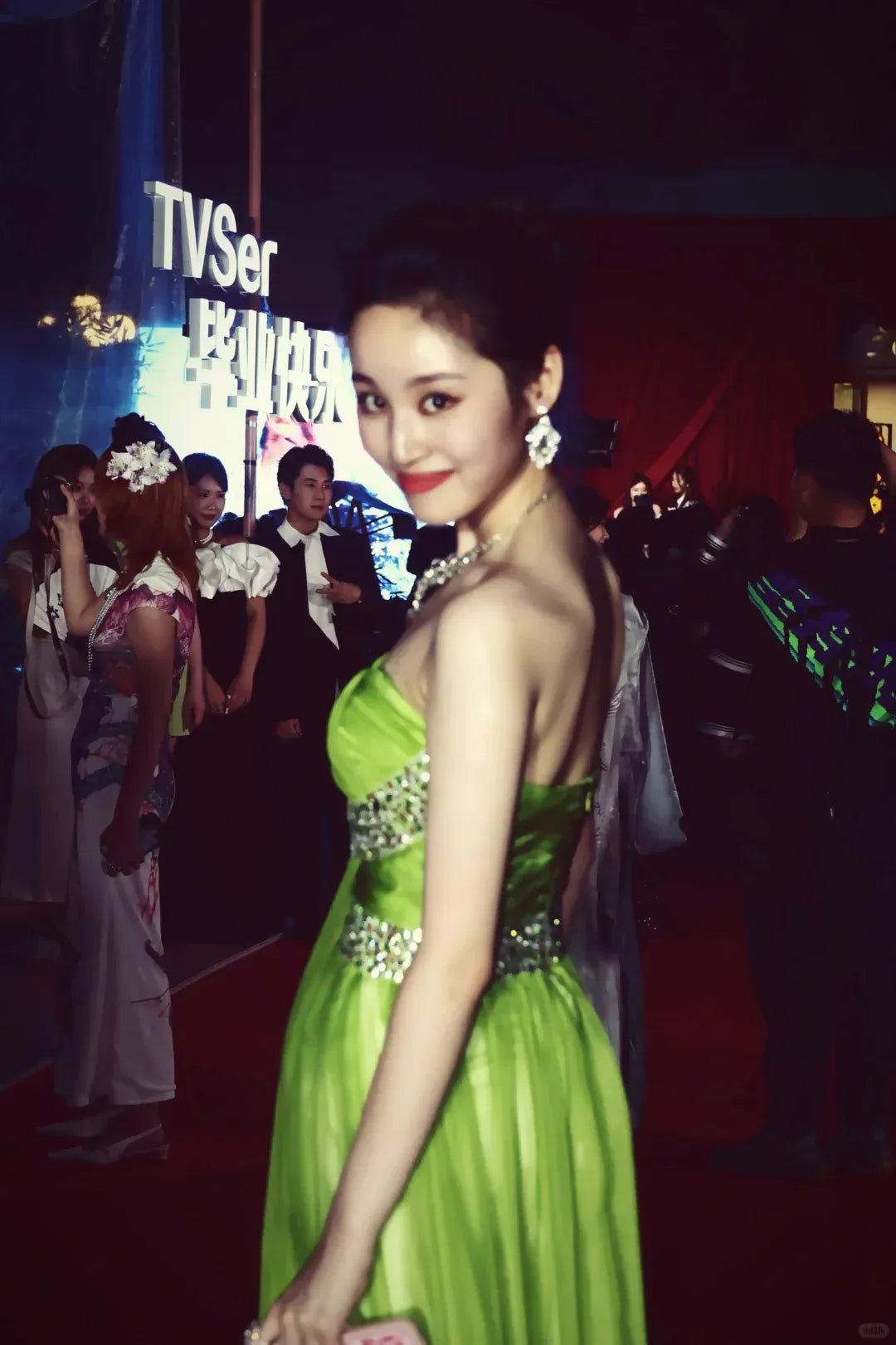 Lime Green Strapless Crystal Embellished Tulle Ball Gown