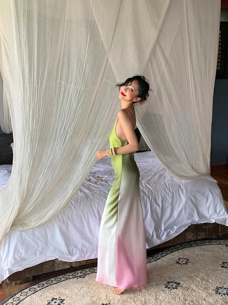 Lime to Blush Gradient One-Shoulder Maxi Dress