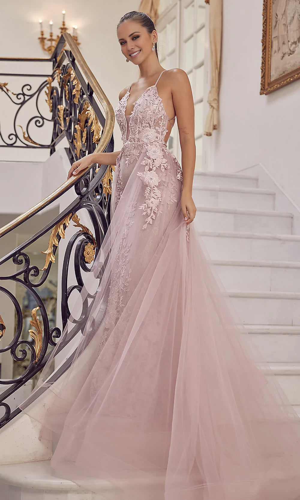 Long Lace Prom Dress with Removable Tulle Skirt  Prom Dresses