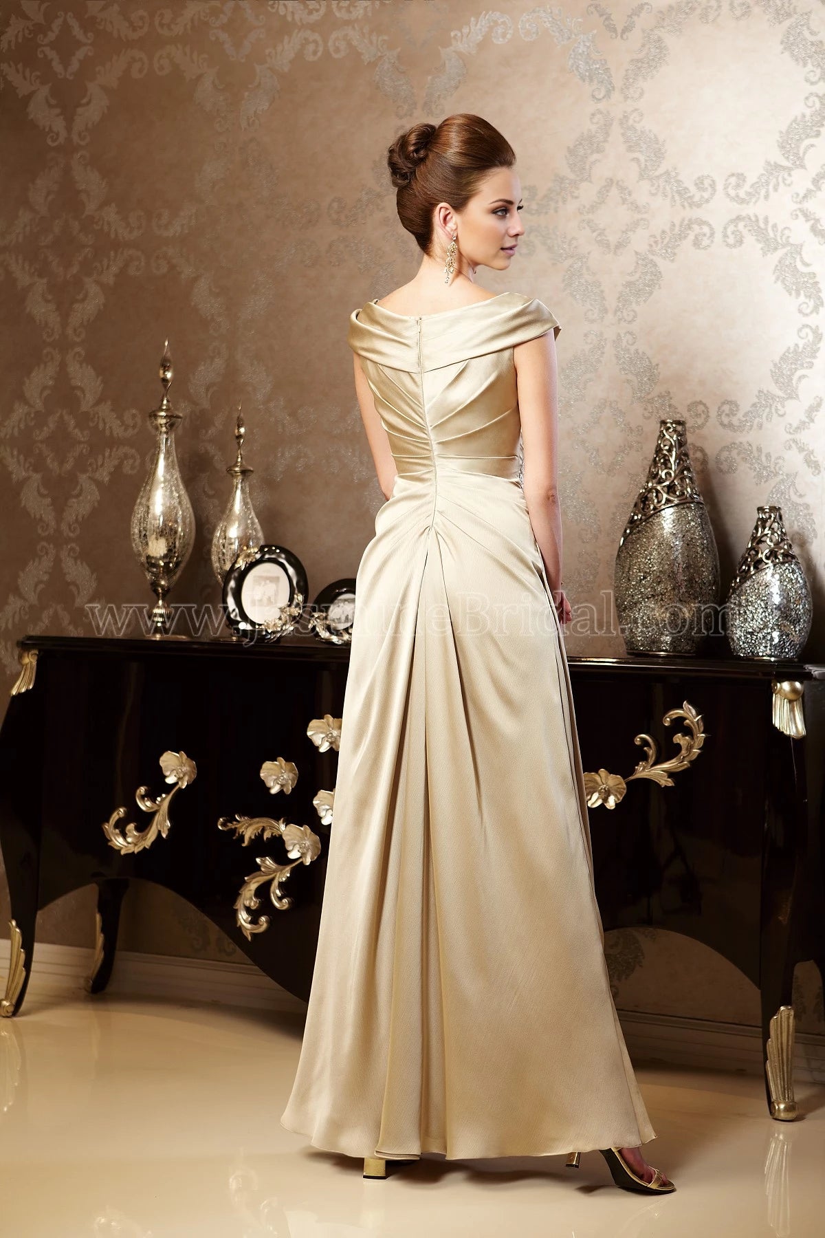 Long Portrait Neckline Satin Face Chiffon  Dress Mother of the Bride Dresses