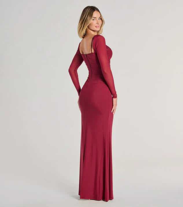 Long Sleeve Corset Mermaid Formal Dress Evening Dress