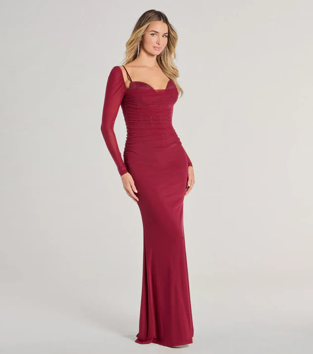 Long Sleeve Corset Mermaid Formal Dress Evening Dress