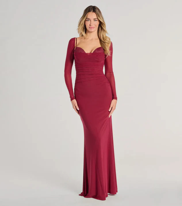 Long Sleeve Corset Mermaid Formal Dress Evening Dress