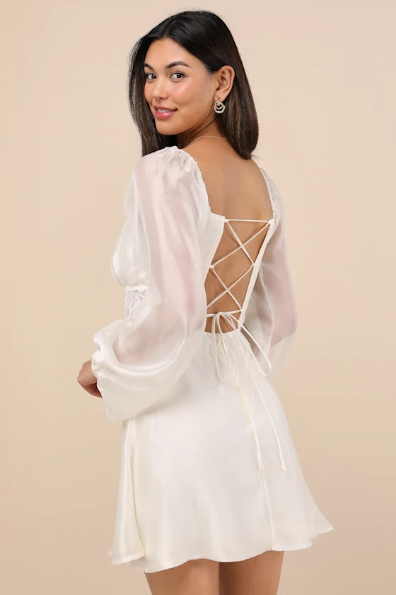 Long Sleeve Lace-Up Mini Dress Homecoming Dresses