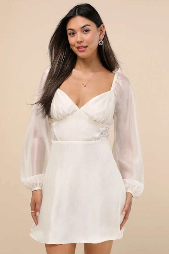 Long Sleeve Lace-Up Mini Dress Homecoming Dresses
