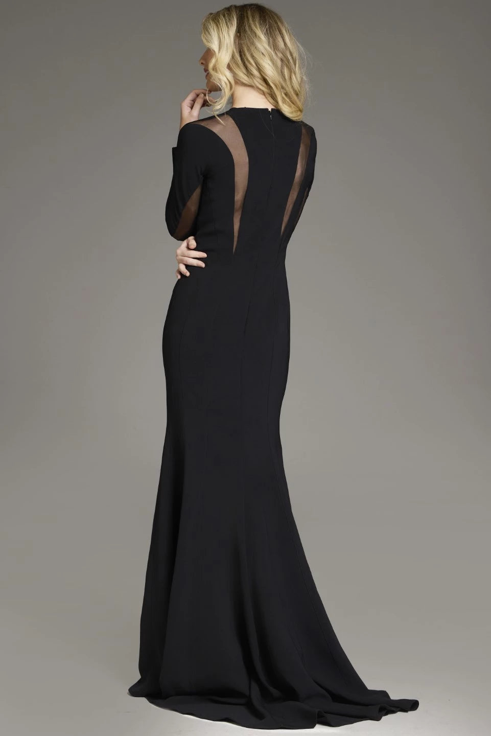 Long Sleeve Sheath Gown with Sheer Panels Evening Dresses