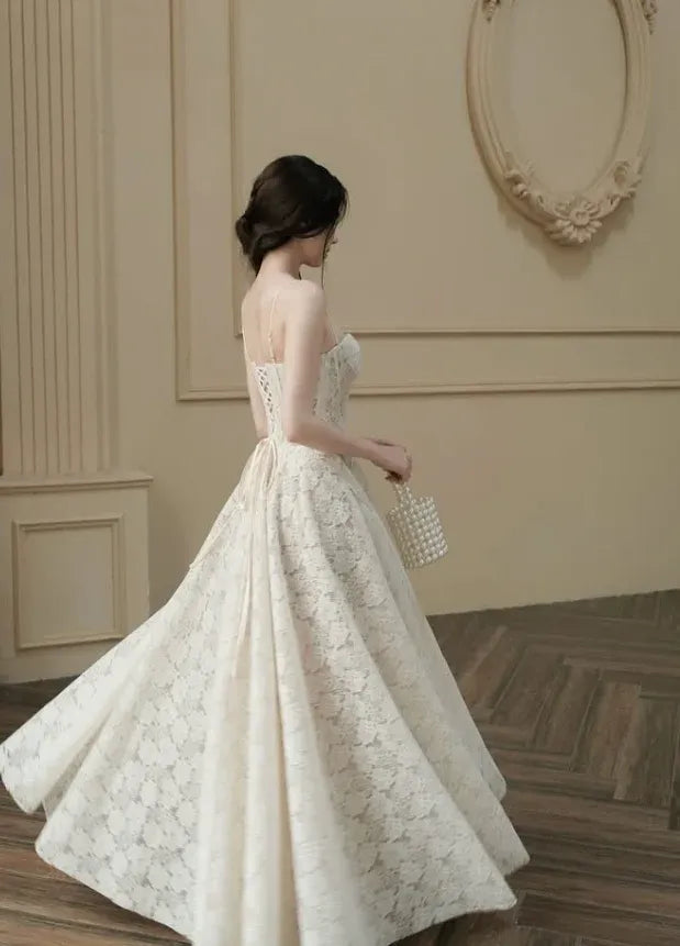 Long Sleeve Sweetheart Neck Bridal Gown with Lace-Up Back & Maxi Length