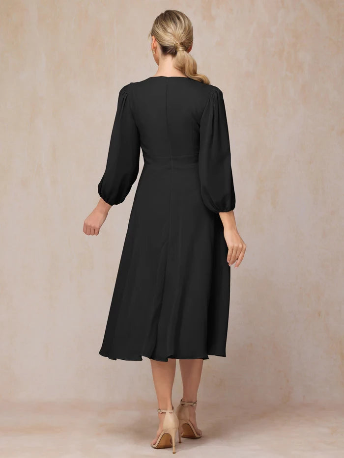 Long Sleeves A Line Length Chiffon Mother Of The Bride Dress