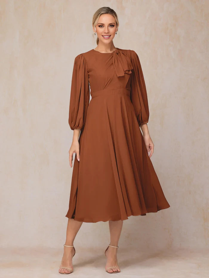 Long Sleeves A Line Length Chiffon Mother Of The Bride Dress