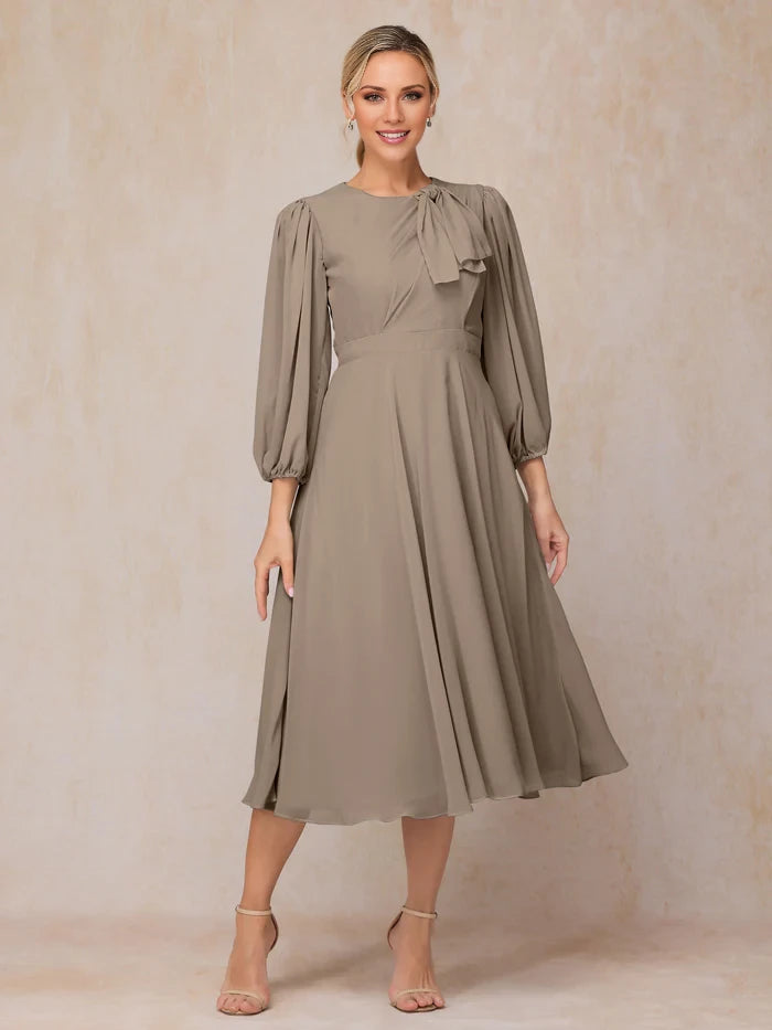 Long Sleeves A Line Length Chiffon Mother Of The Bride Dress