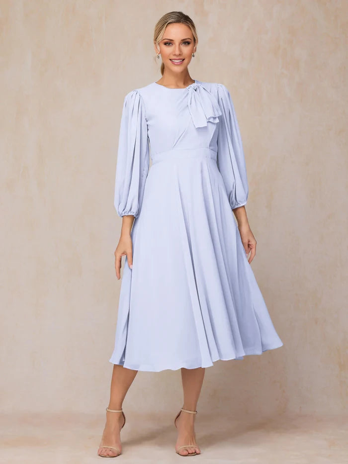 Long Sleeves A Line Length Chiffon Mother Of The Bride Dress