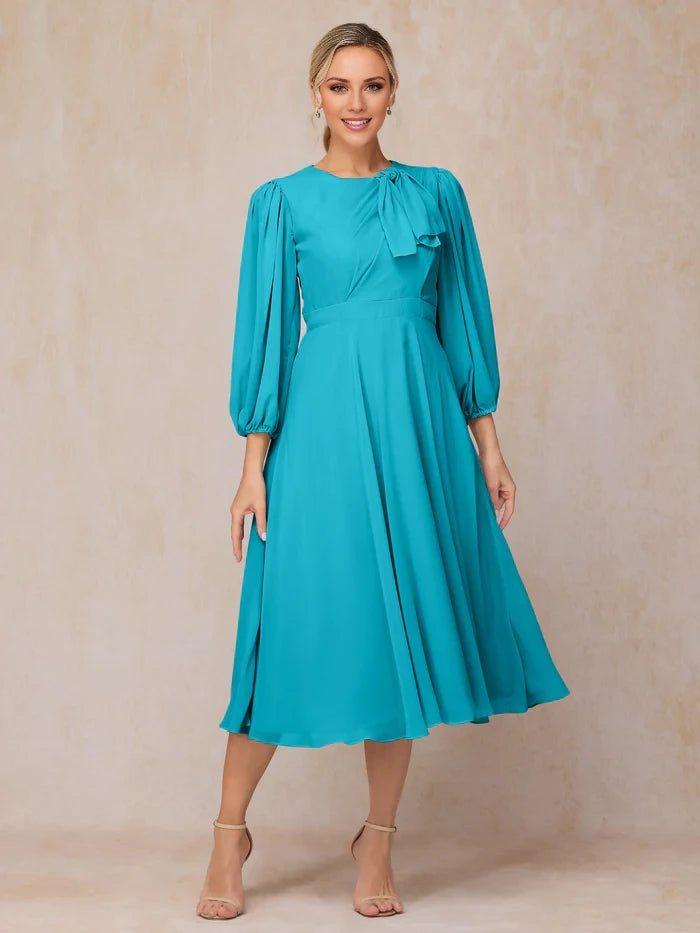 Long Sleeves A Line Length Chiffon Mother Of The Bride Dress