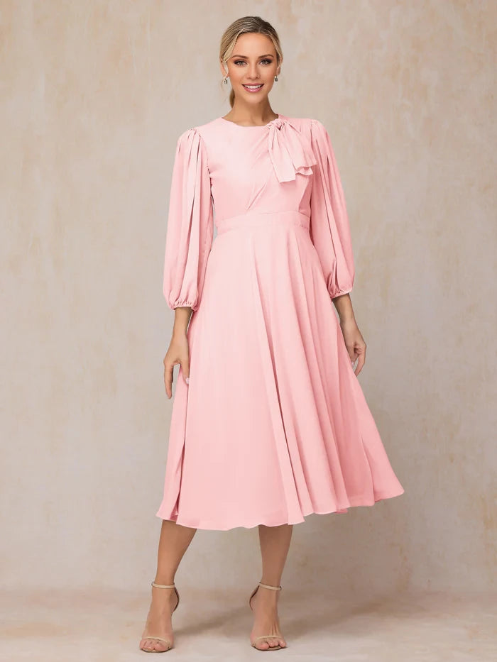 Long Sleeves A Line Length Chiffon Mother Of The Bride Dress
