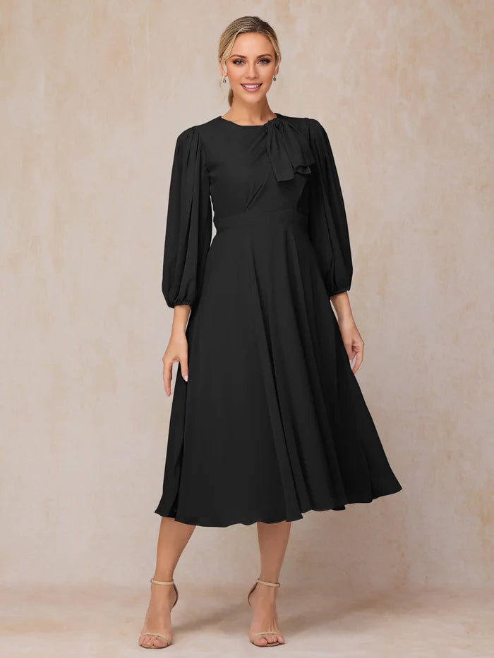 Long Sleeves A Line Length Chiffon Mother Of The Bride Dress