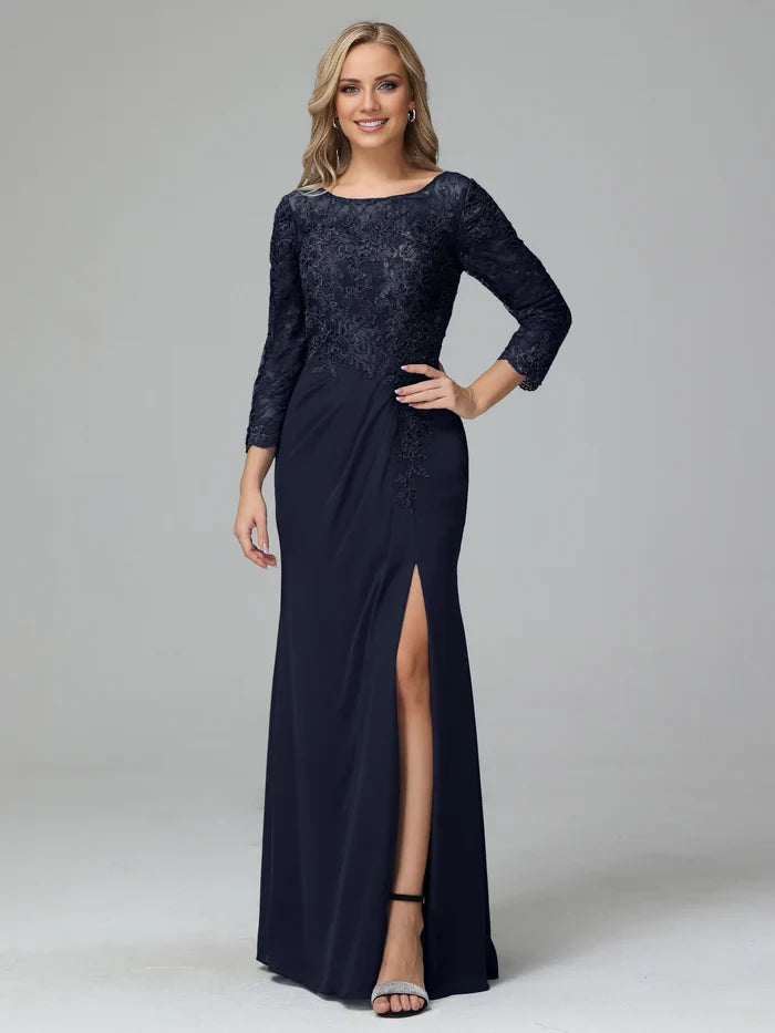 Long Sleeves Floor Length Chiffon LaceMother of the Bride Dresses