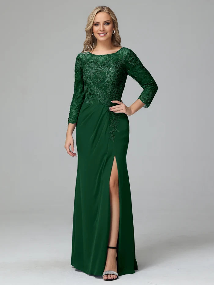 Long Sleeves Floor Length Chiffon LaceMother of the Bride Dresses