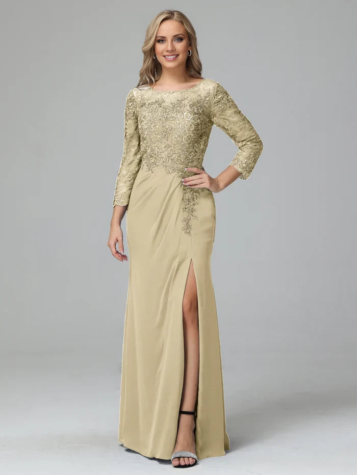 Long Sleeves Floor Length Chiffon LaceMother of the Bride Dresses