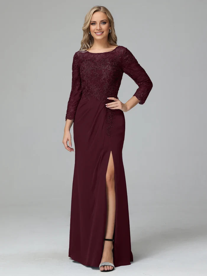 Long Sleeves Floor Length Chiffon LaceMother of the Bride Dresses