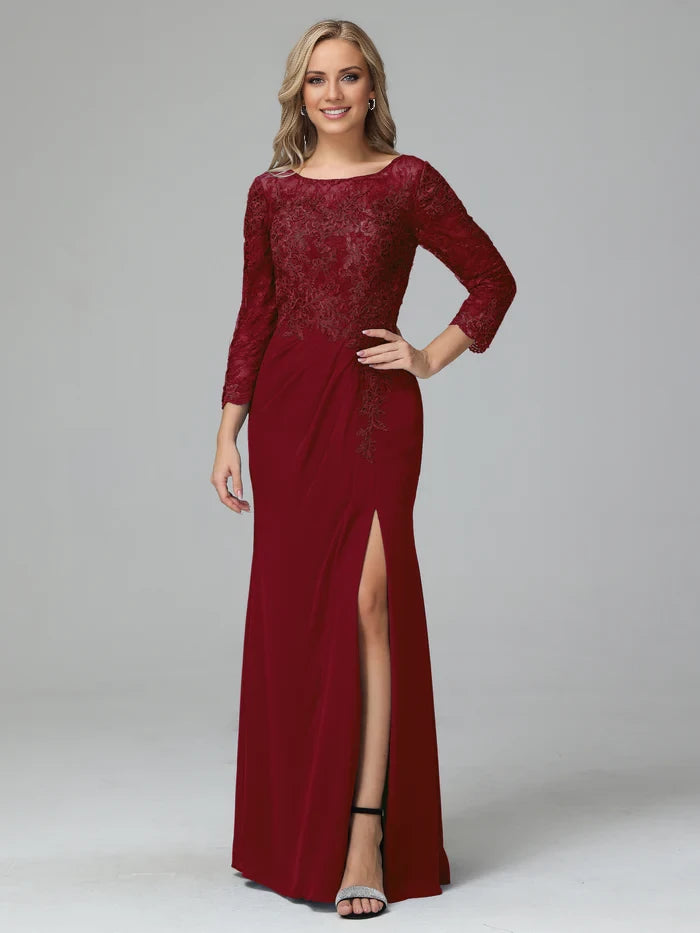 Long Sleeves Floor Length Chiffon LaceMother of the Bride Dresses