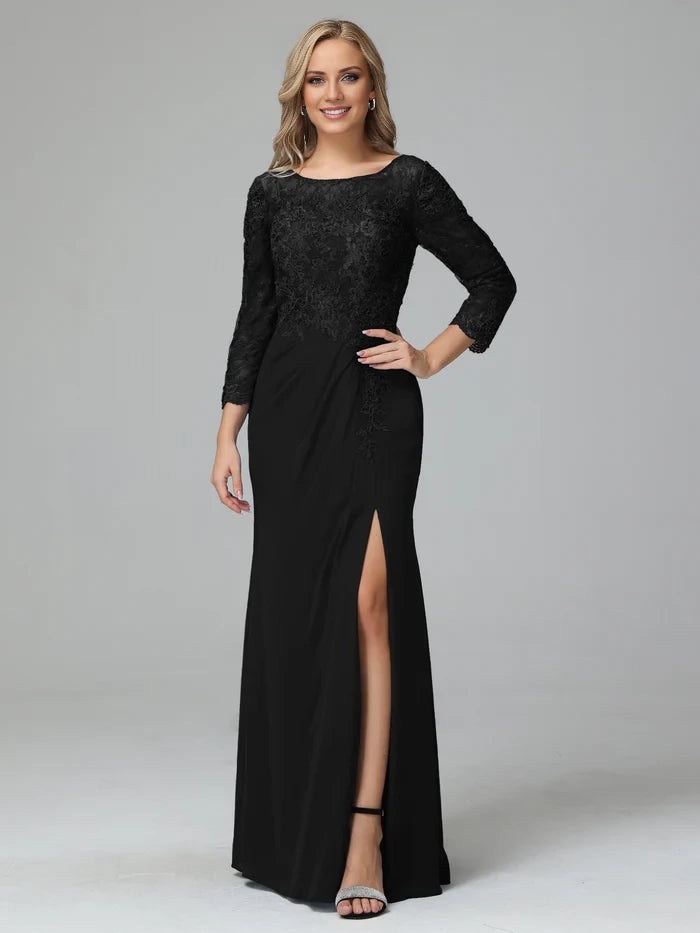 Long Sleeves Floor Length Chiffon LaceMother of the Bride Dresses