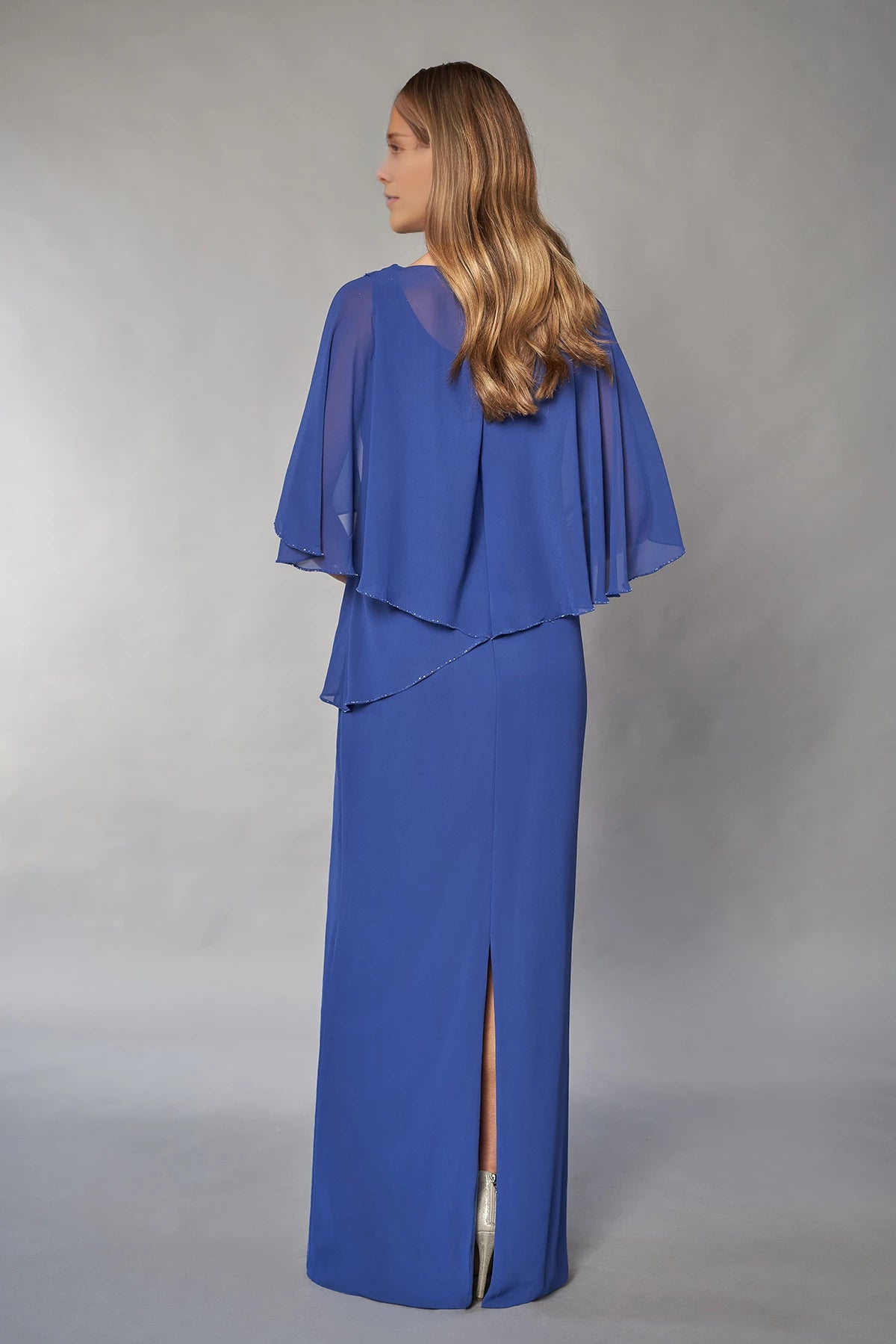 Lovely Chiffon Sheath Gown with Layered Tiered Top and Beaded Trim Mother of the Bride Dresses