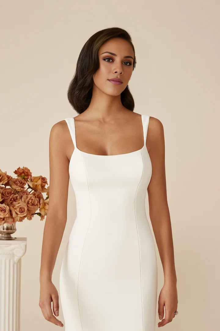 Low Back Backless Crepe Fit and Flare Dress Wedding Dresses