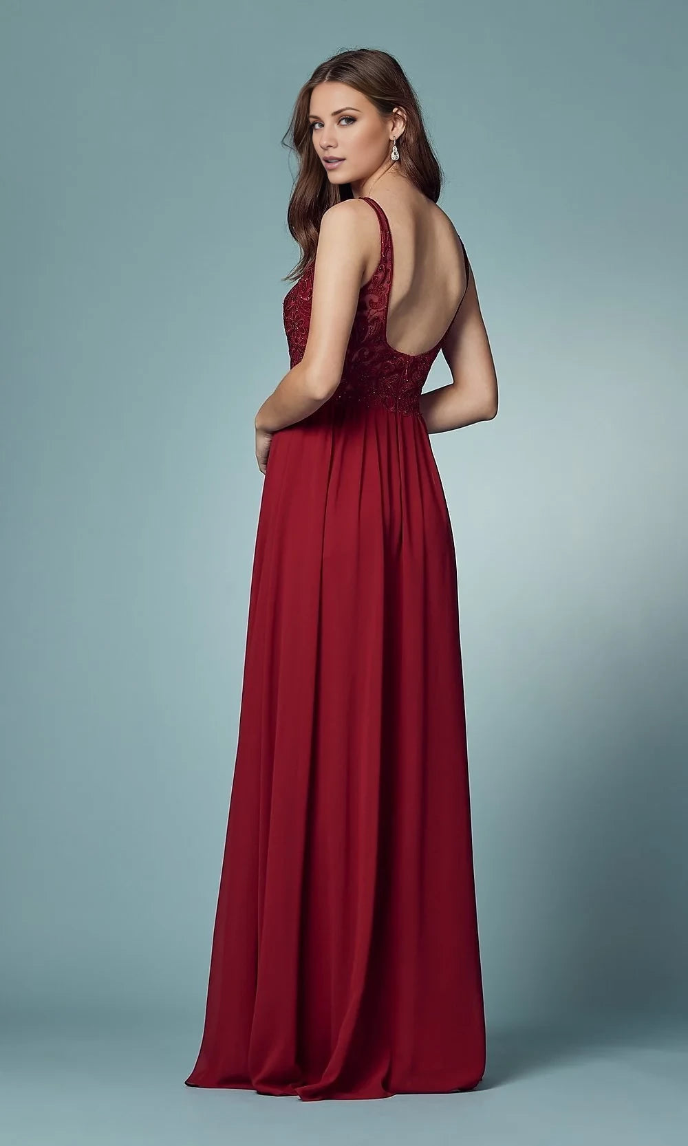 Low V-Neck Long A-Line Prom Dress with Skirt Slit Prom Dresses