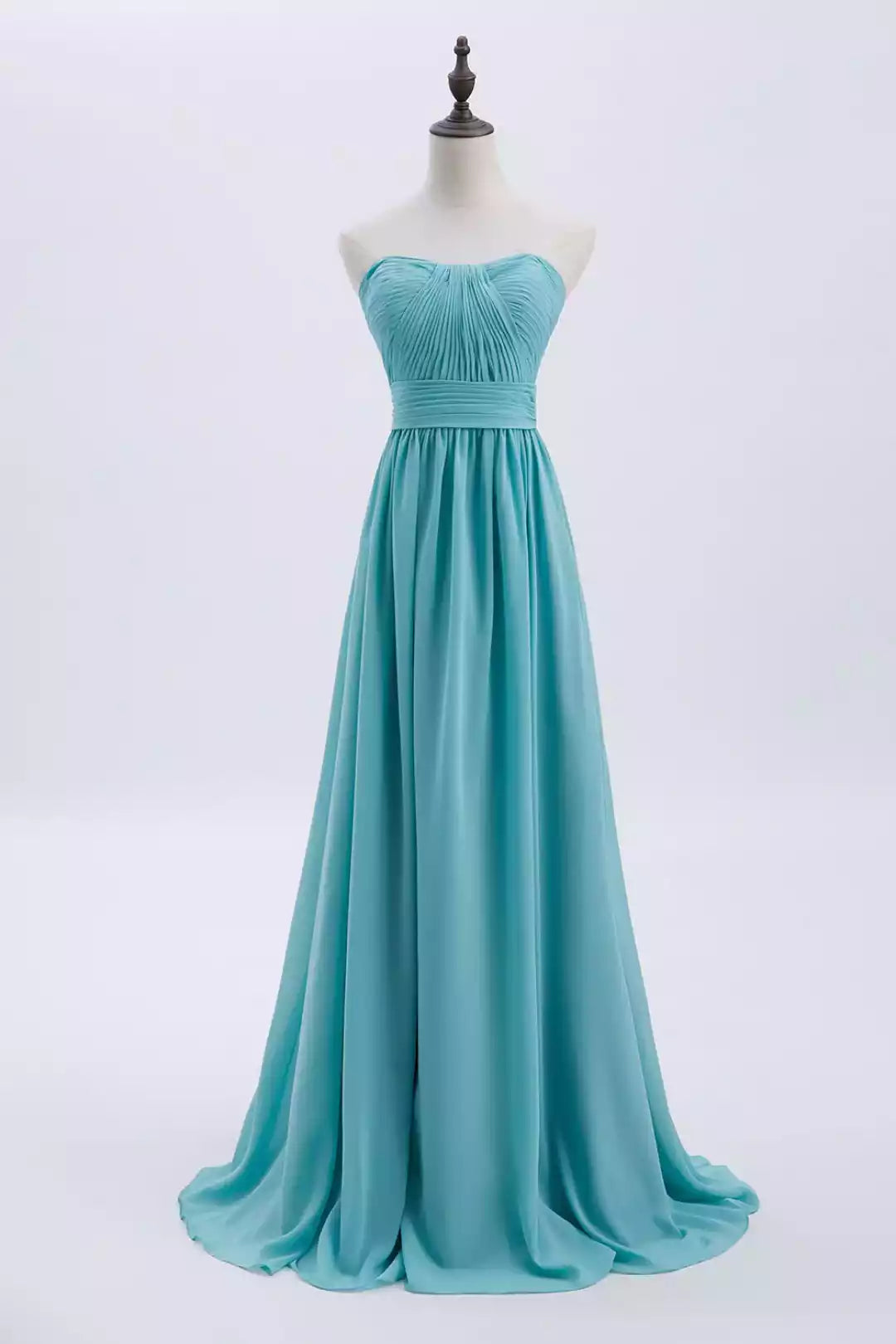 Luminous Turquoise Chiffon Gown with Strapless Bodice & Corset Back