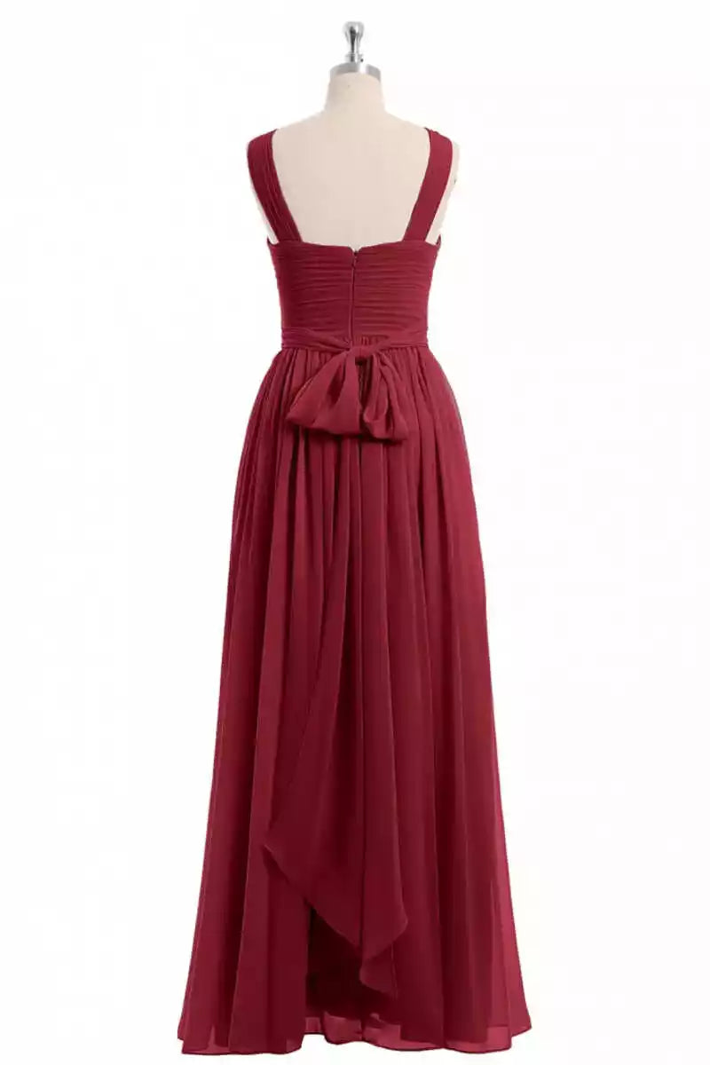 Luxe Burgundy Chiffon Gown with Cross-Halter Neck & Ruched Bodice
