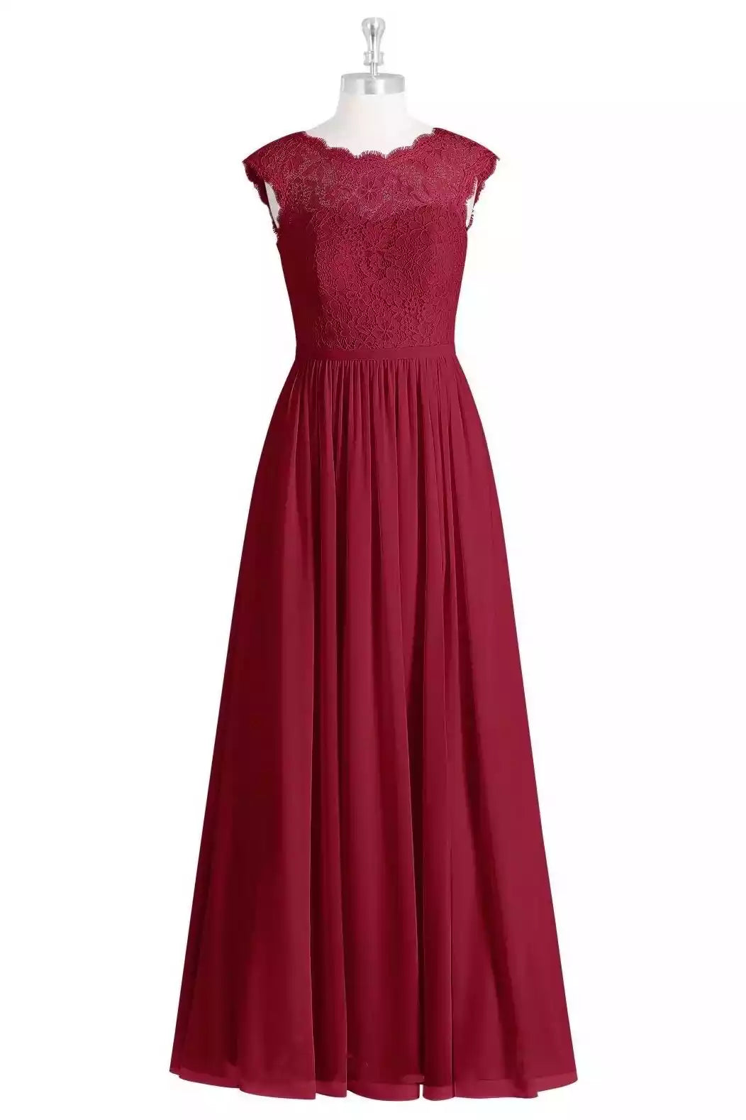 Luxe Burgundy Chiffon Gown with Lace Bodice & V-Neck