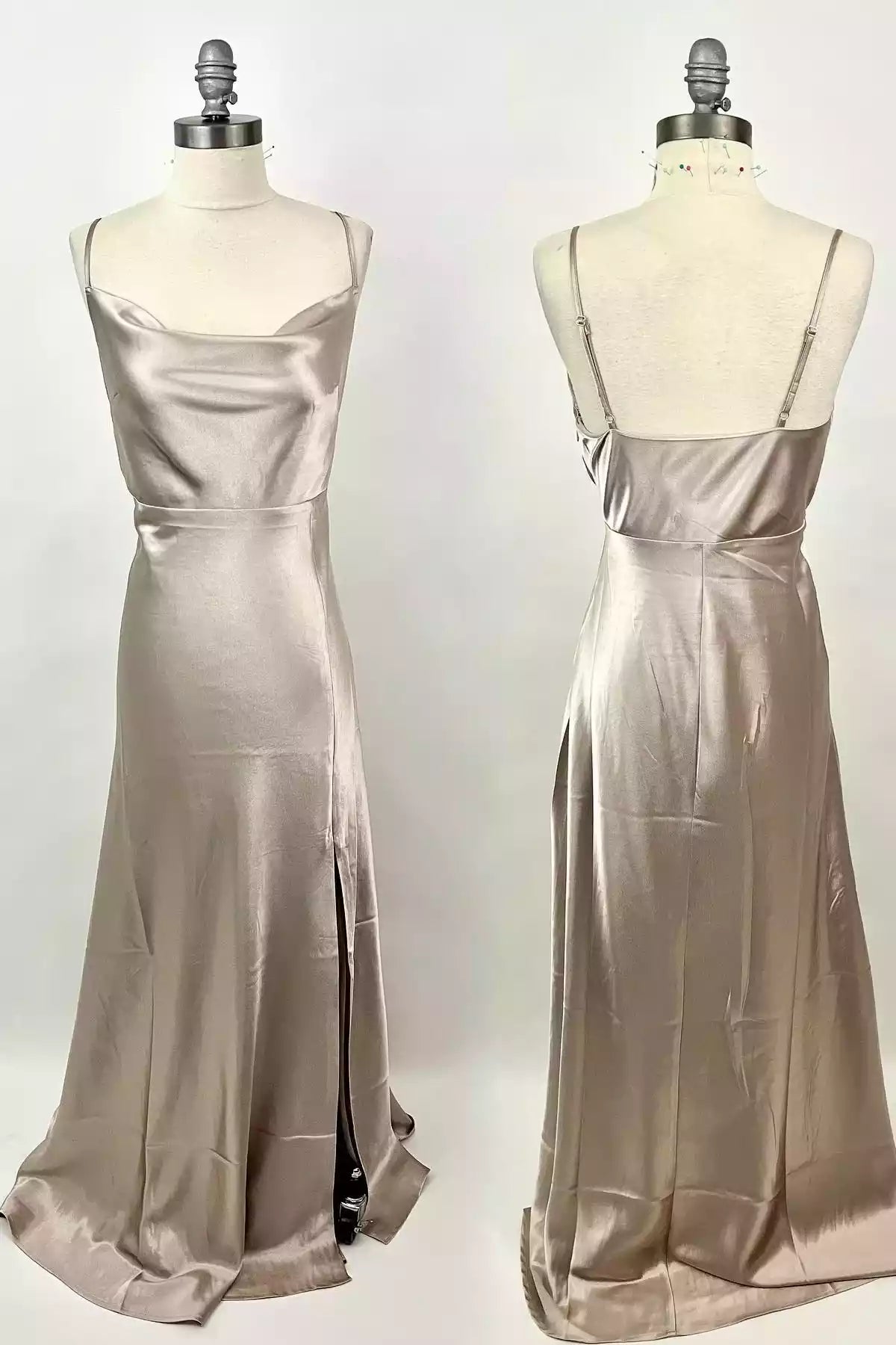 Luxe Champagne Satin Gown with Square Neck & Adjustable Straps