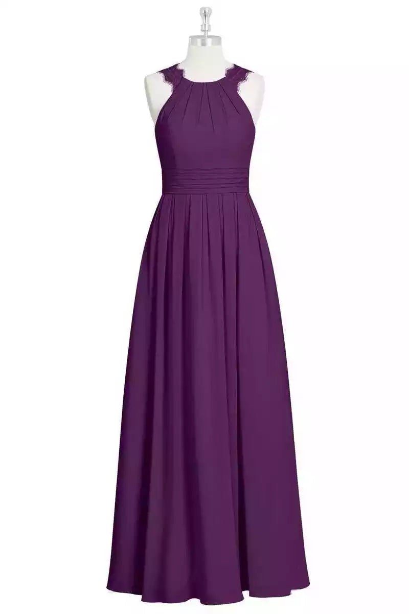 Luxe Plum Chiffon Gown with Lace Halter & Keyhole Back