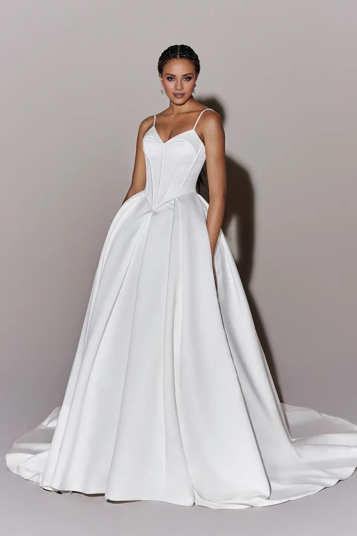 Luxe Satin Ball Gown with Basque Waist Wedding Dresses