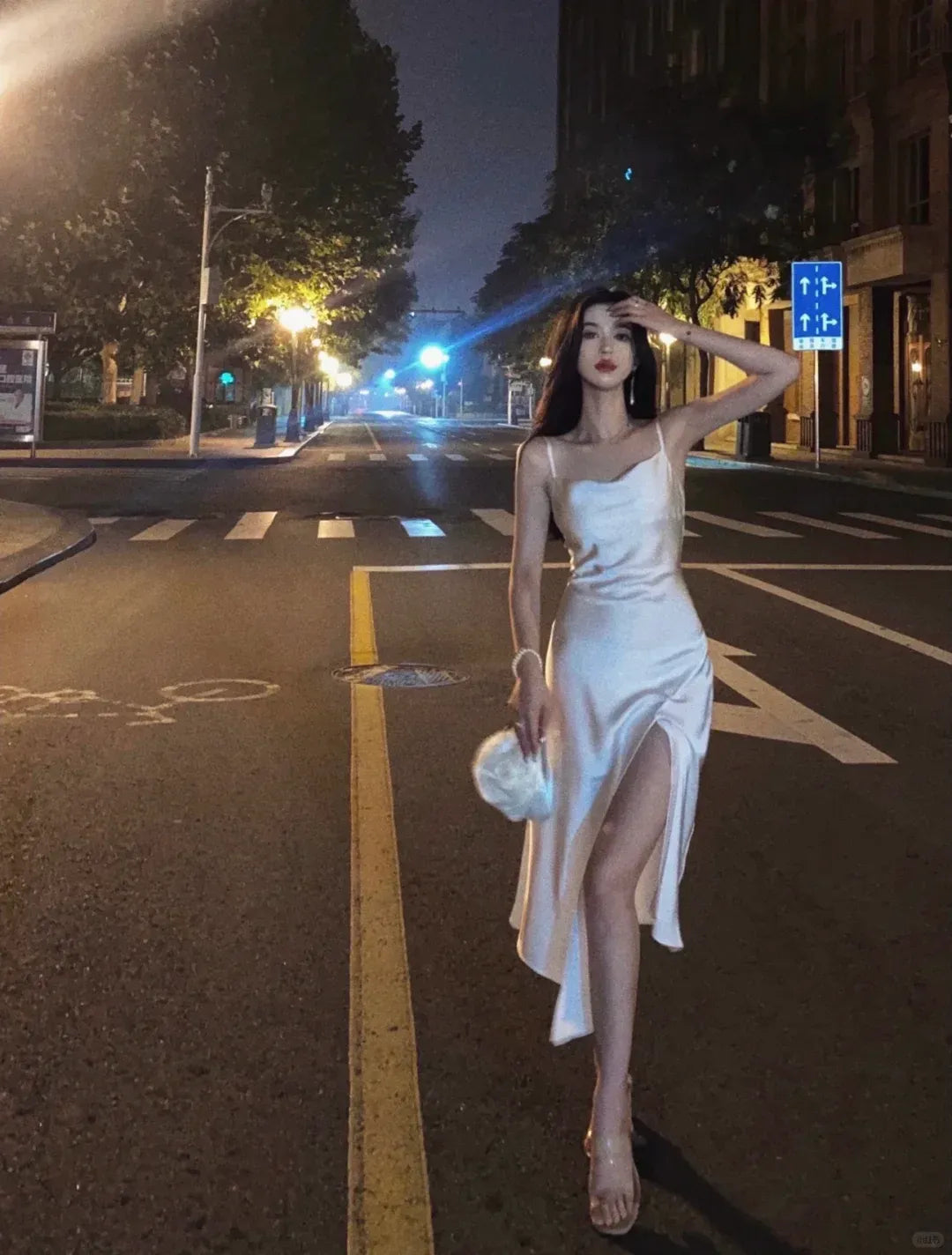 Luxe Satin Square Neck Spaghetti Strap High Slit Gown