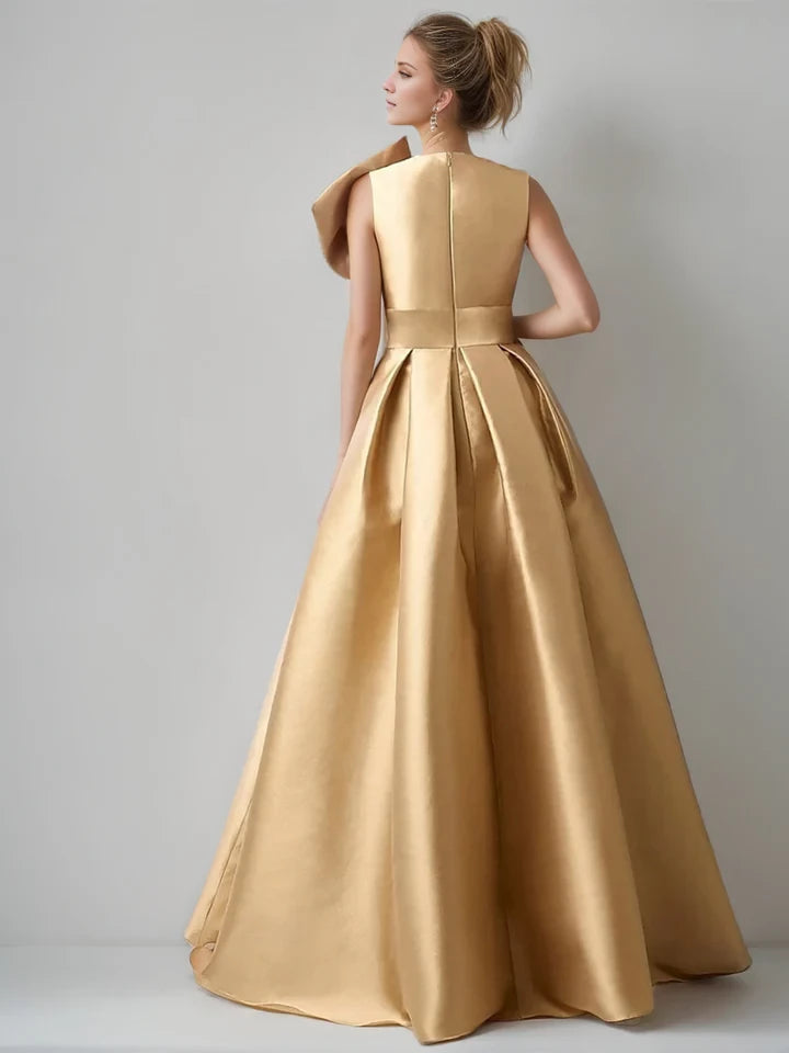 Luxurious A - Line Plunge Neck One - Shoulder Zipper Back Long Length Prom Dresses