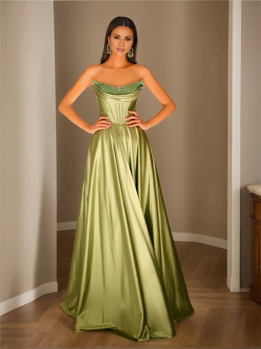 Luxurious A - Line Strapless Sleeveless Open - Back Floor - Length Evening Gown