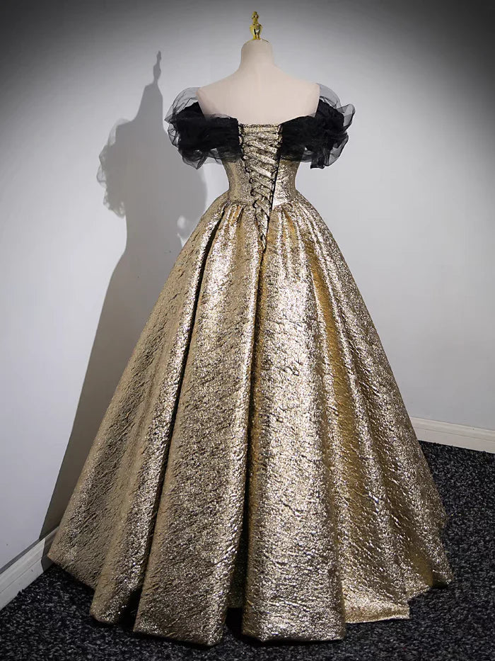 Luxurious Ball Gown Off - Shoulder Ruffle Sleeve Lace - Up Back Long Length Quinceanera Dresses